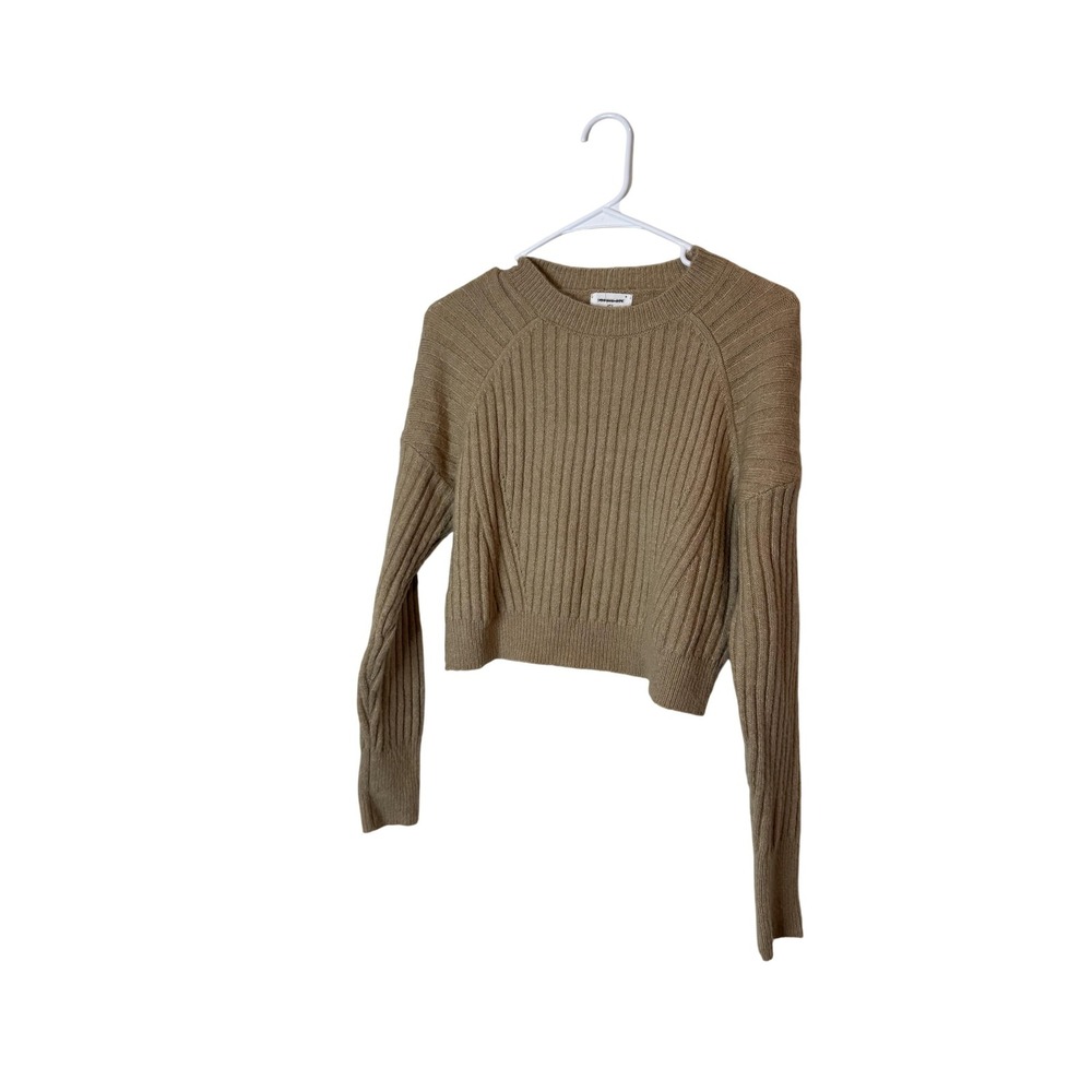 Sophie Rue Sweater Womens Small Tan Ribbed Knit Cropped Crewneck Raglan Pullover